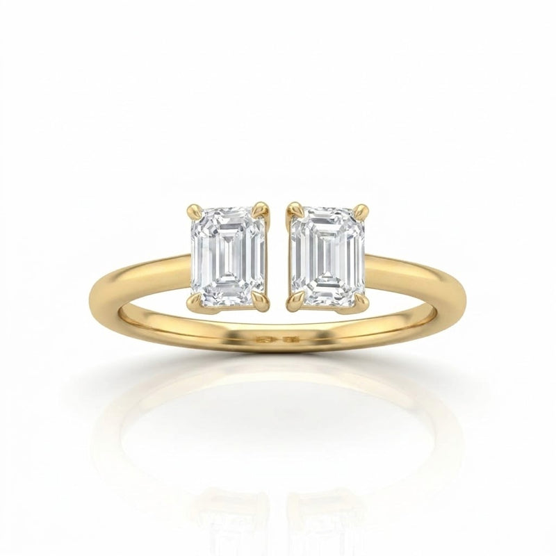 Yellow Gold Lumina Twin Emerald Two Stone Diamond Engagement Ring