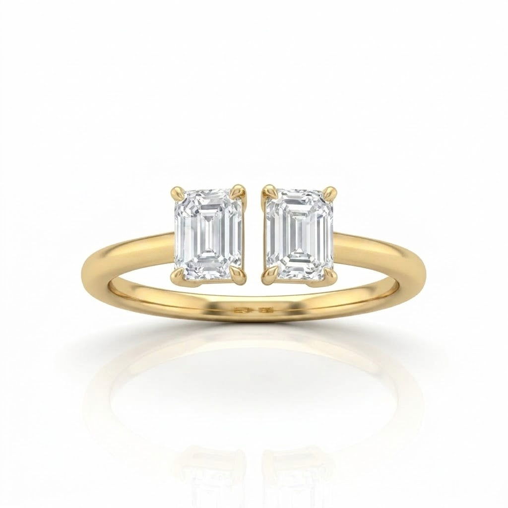 Yellow Gold Lumina Twin Emerald Two Stone Diamond Engagement Ring