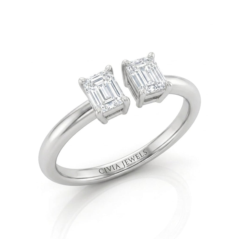 White Gold Lumina Twin Emerald Two Stone Diamond Engagement Ring