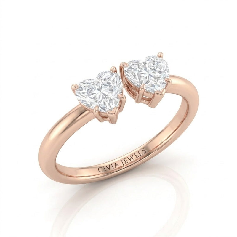 Rose Gold Lumina Twin Heart Two Stone Diamond Engagement Ring