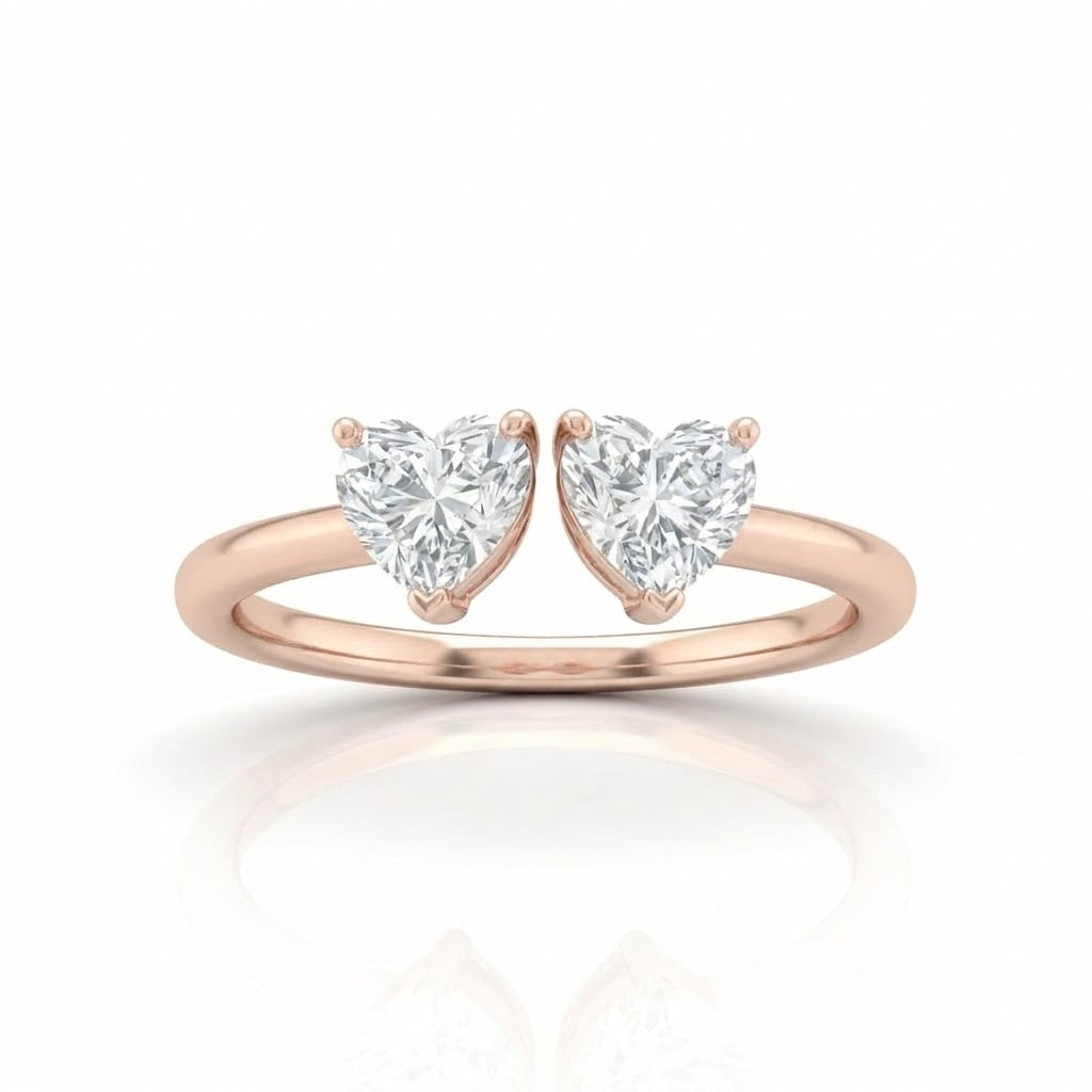 Rose Gold Lumina Twin Heart Two Stone Diamond Engagement Ring