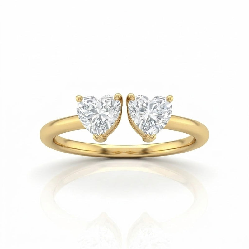 Yellow Gold Lumina Twin Heart Two Stone Diamond Engagement Ring