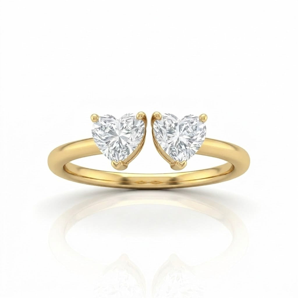 Yellow Gold Lumina Twin Heart Two Stone Diamond Engagement Ring