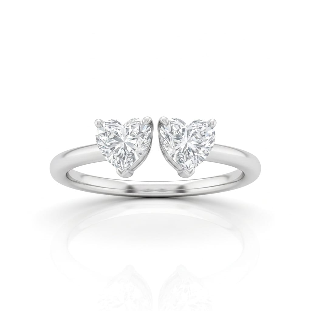 White Gold Lumina Twin Heart Two Stone Diamond Engagement Ring