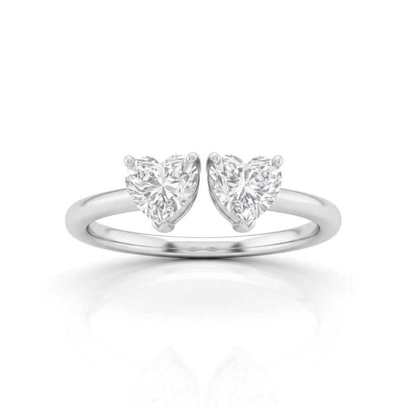 Silver Lumina Twin Heart Two Stone Diamond Engagement Ring