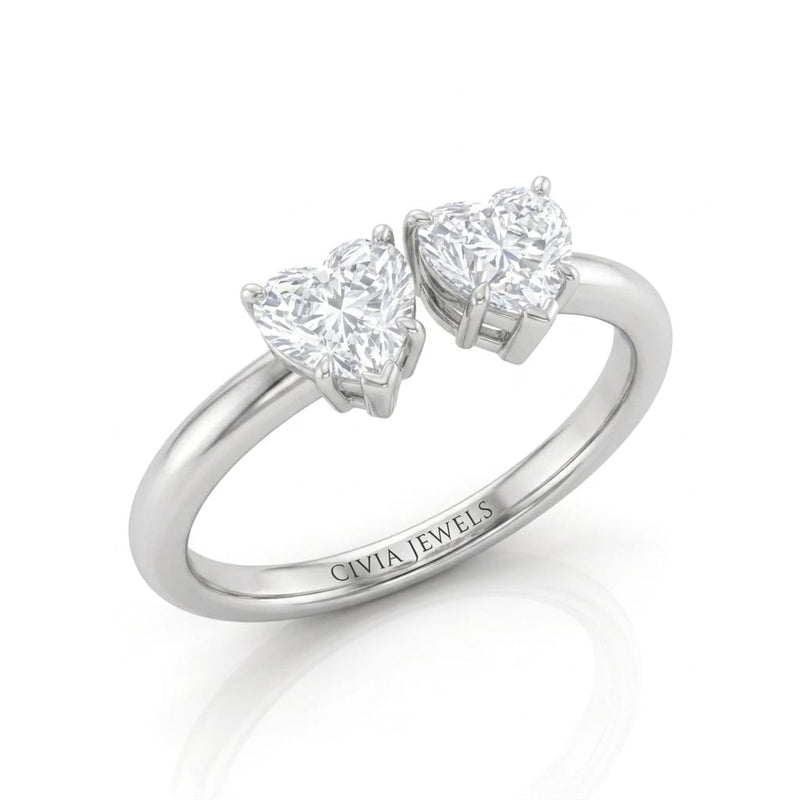 White Gold Lumina Twin Heart Two Stone Diamond Engagement Ring