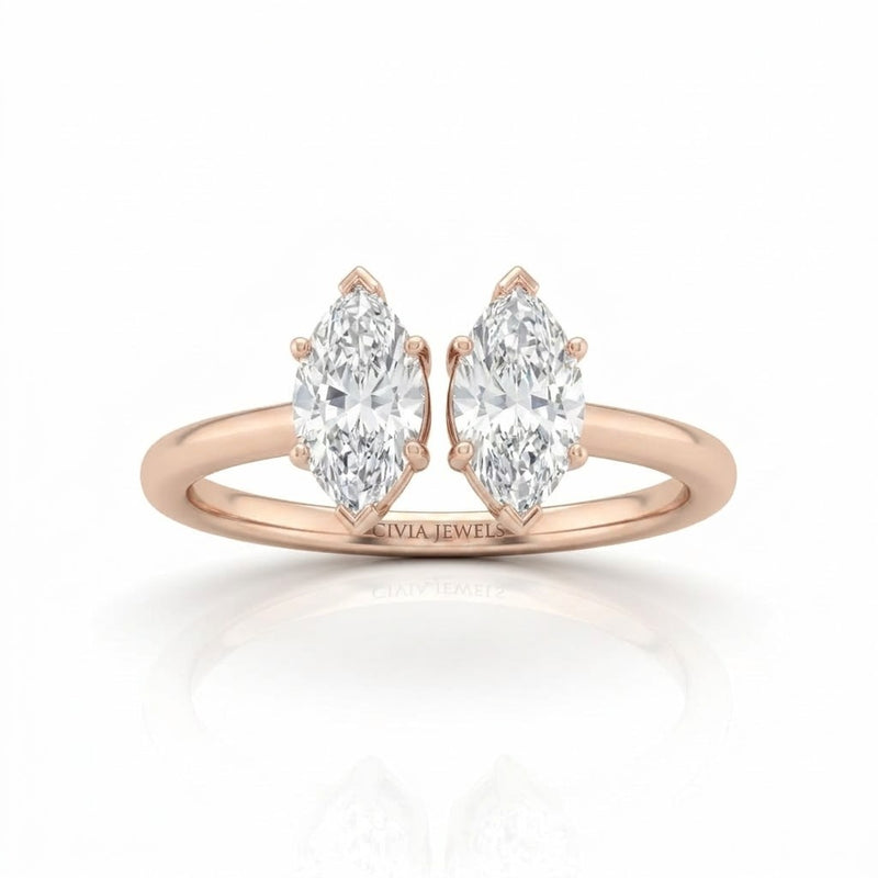 Rose Gold Lumina Twin Marquise Two Stone Diamond Engagement Ring