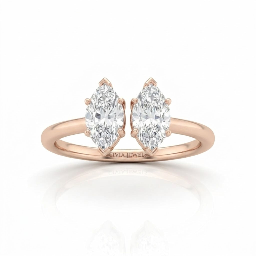 Rose Gold Lumina Twin Marquise Two Stone Diamond Engagement Ring