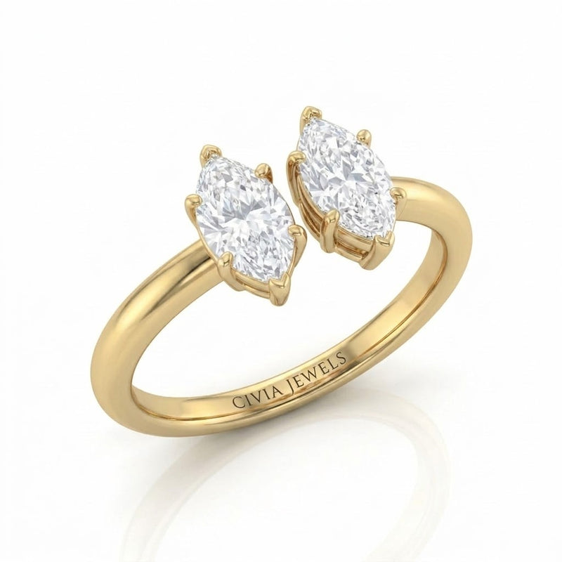 Yellow Gold Lumina Twin Marquise Two Stone Diamond Engagement Ring