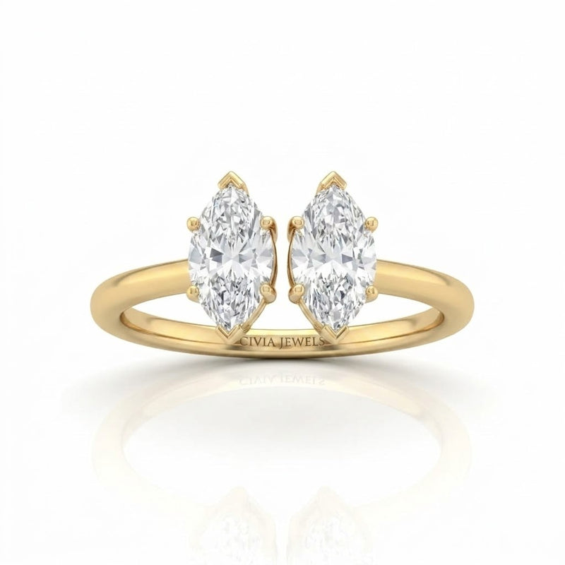 Yellow Gold Lumina Twin Marquise Two Stone Diamond Engagement Ring