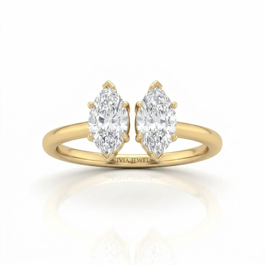 Yellow Gold Lumina Twin Marquise Two Stone Diamond Engagement Ring