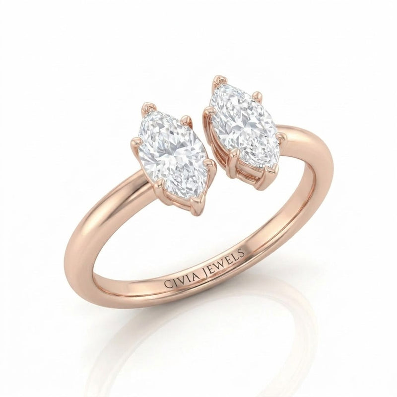Rose Gold Lumina Twin Marquise Two Stone Diamond Engagement Ring