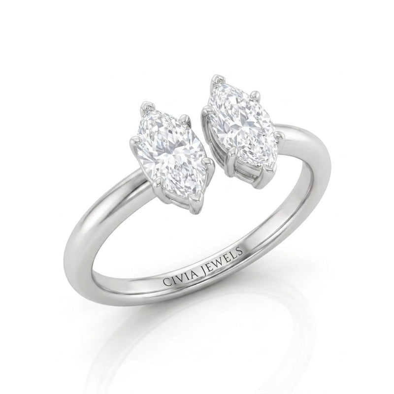 Silver Lumina Twin Marquise Two Stone Diamond Engagement Ring