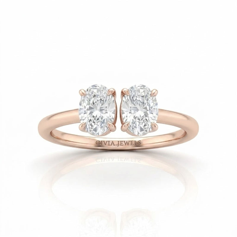 Rose Gold Lumina Twin Oval Two Stone Diamond Engagement Ring