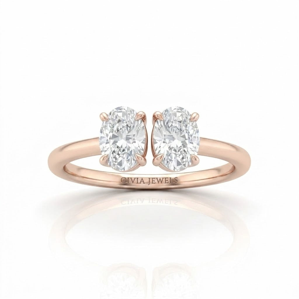 Rose Gold Lumina Twin Oval Two Stone Diamond Engagement Ring