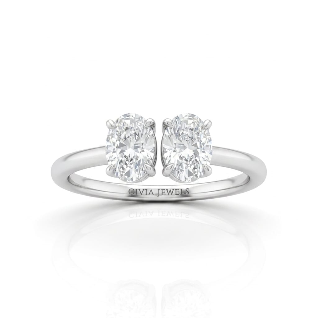White Gold Lumina Twin Oval Two Stone Diamond Engagement Ring