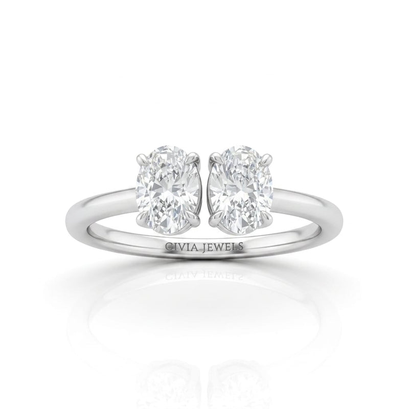 Silver Lumina Twin Oval Two Stone Diamond Engagement Ring