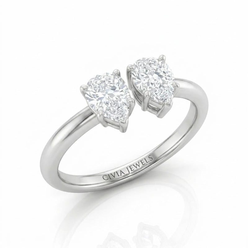White Gold Lumina Twin Pear Two Stone Diamond Engagement Ring