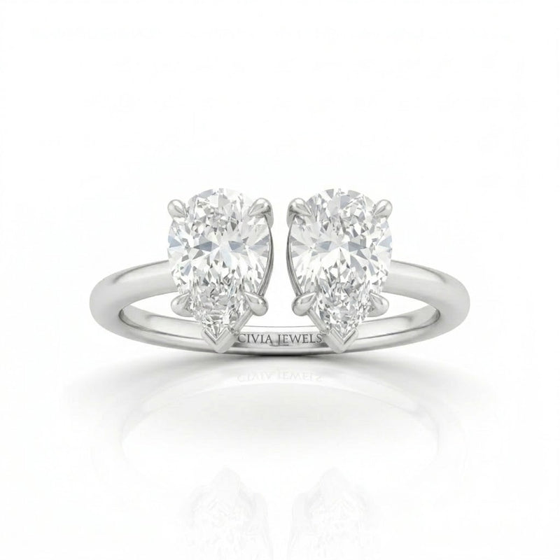 Silver Lumina Twin Pear Two Stone Diamond Engagement Ring