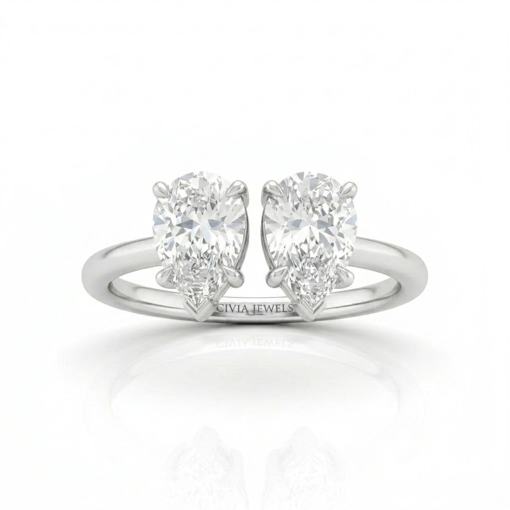 Silver Lumina Twin Pear Two Stone Diamond Engagement Ring