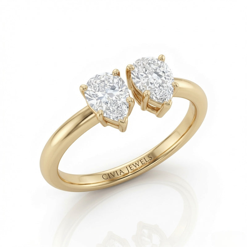 Yellow Gold Lumina Twin Pear Two Stone Diamond Engagement Ring
