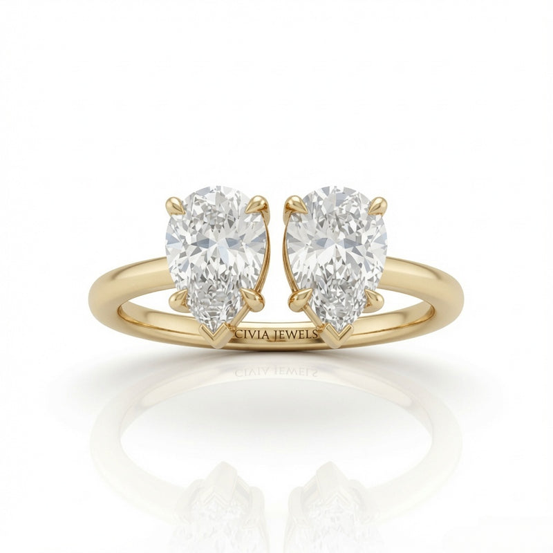 Yellow Gold Lumina Twin Pear Two Stone Diamond Engagement Ring