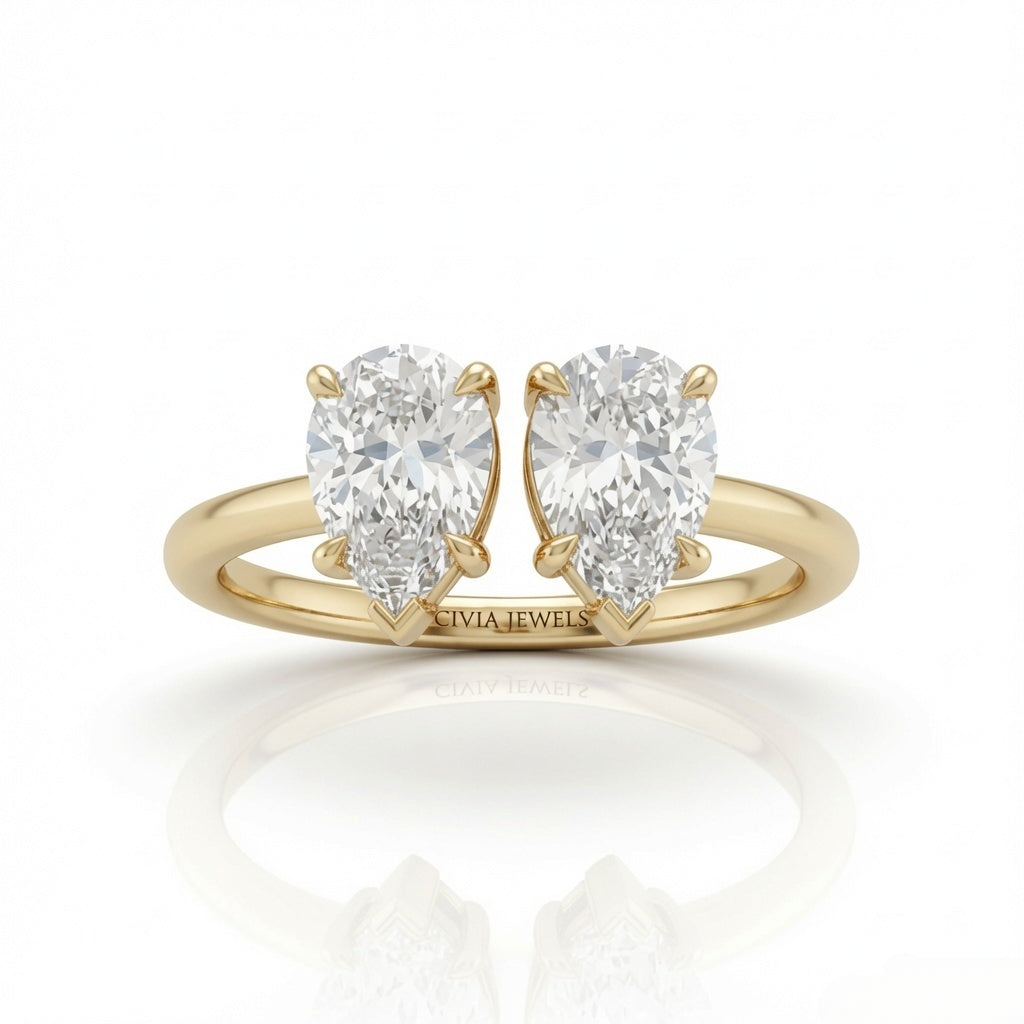 Yellow Gold Lumina Twin Pear Two Stone Diamond Engagement Ring
