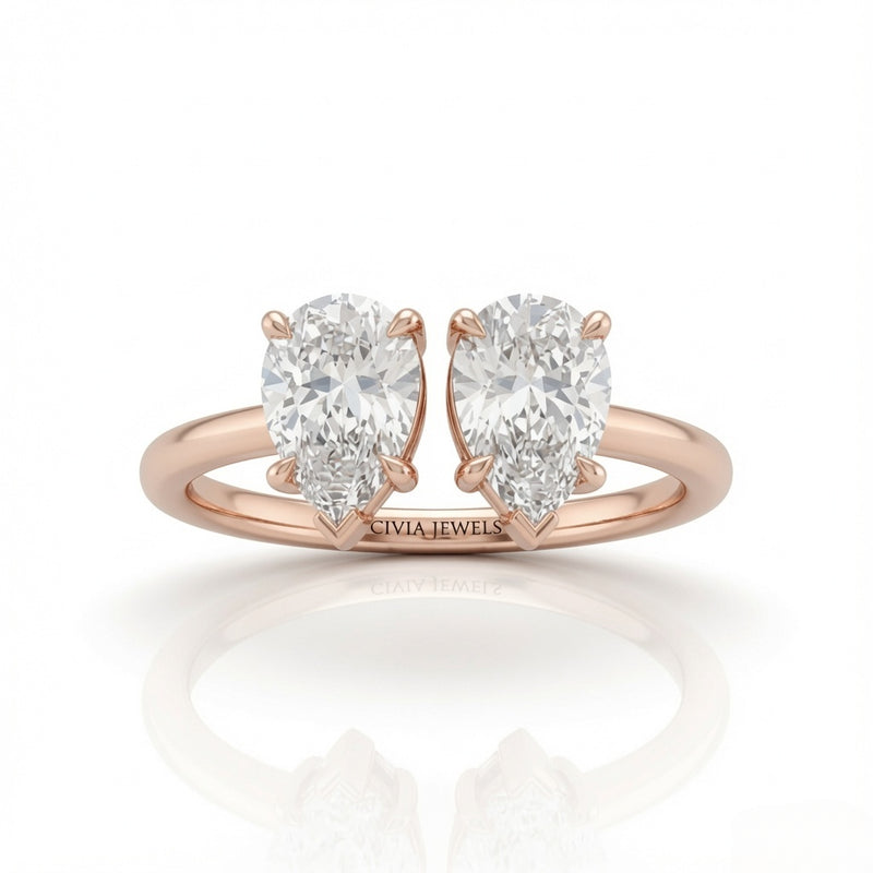 Rose Gold Lumina Twin Pear Two Stone Diamond Engagement Ring
