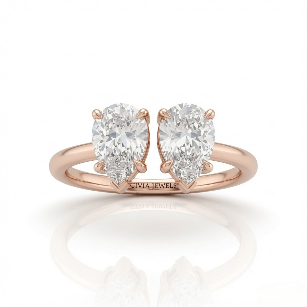 Rose Gold Lumina Twin Pear Two Stone Diamond Engagement Ring