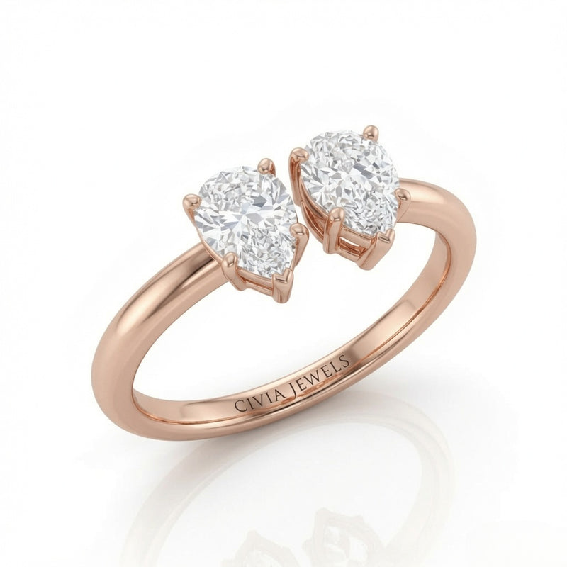 Rose Gold Lumina Twin Pear Two Stone Diamond Engagement Ring