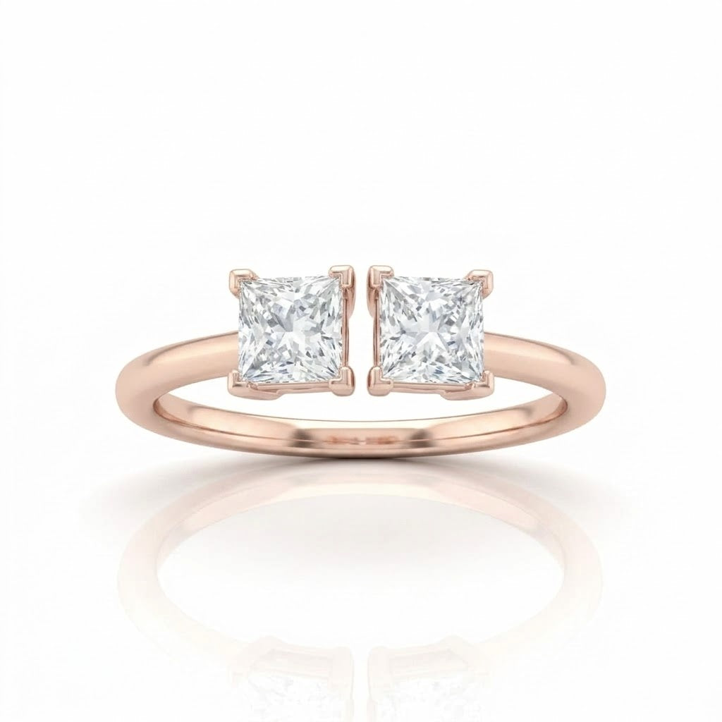 Rose Gold Lumina Twin Princess Two Stone Diamond Engagement Ring