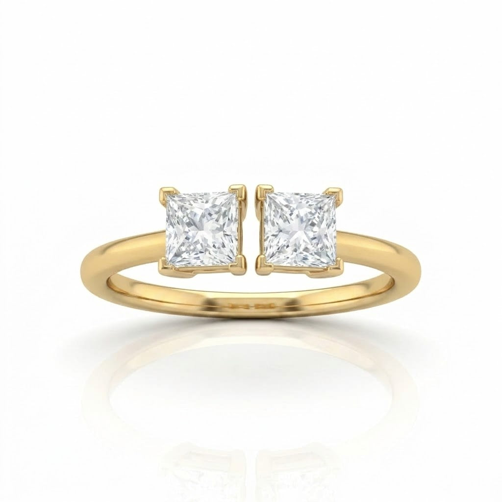 Yellow Gold Lumina Twin Princess Two Stone Diamond Engagement Ring