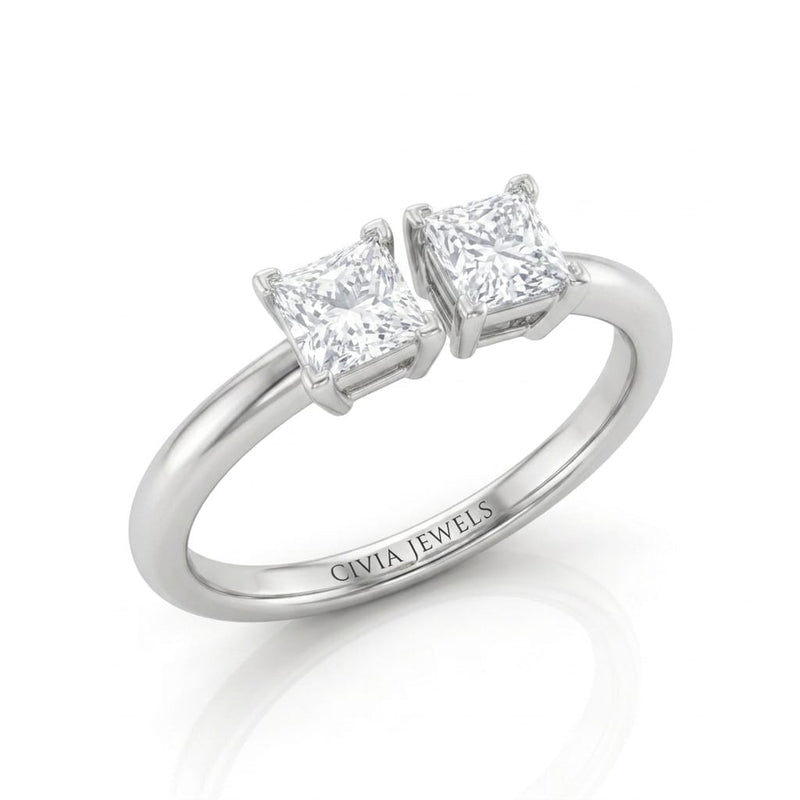 White Gold Lumina Twin Princess Two Stone Diamond Engagement Ring