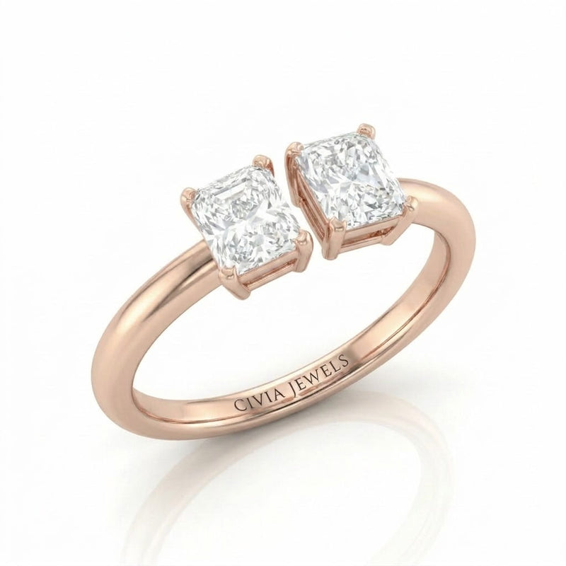 Rose Gold Lumina Twin Radiant Two Stone Diamond Engagement Ring