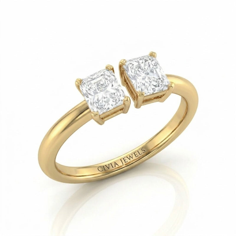 Yellow Gold Lumina Twin Radiant Two Stone Diamond Engagement Ring