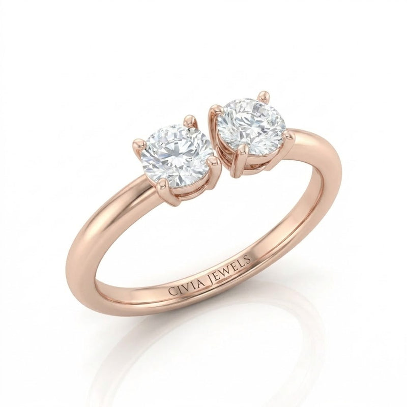 Rose Gold Lumina Twin Round Two Stone Diamond Engagement Ring