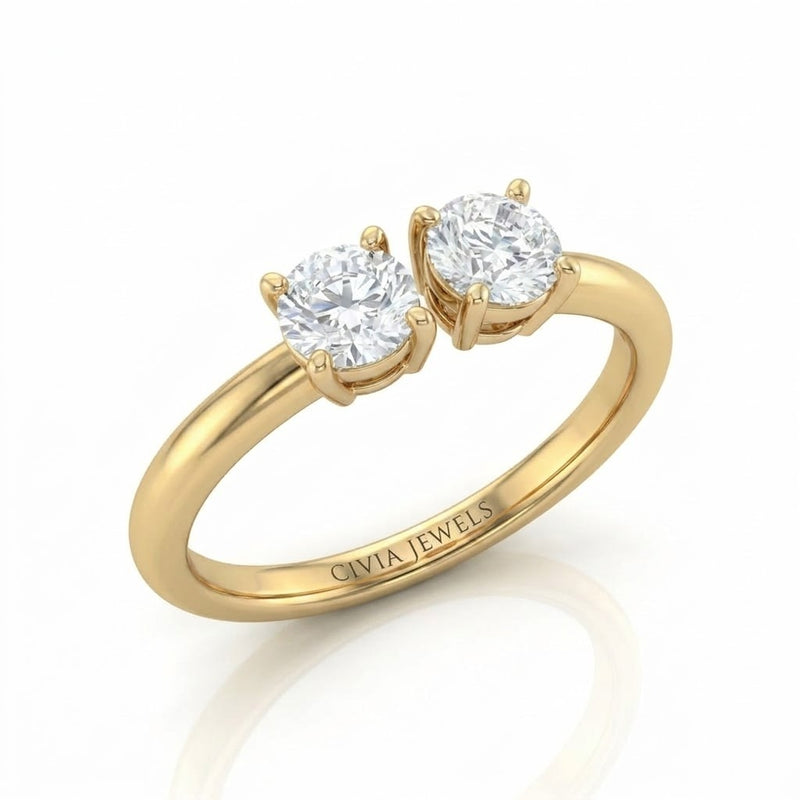 Yellow Gold Lumina Twin Round Two Stone Diamond Engagement Ring