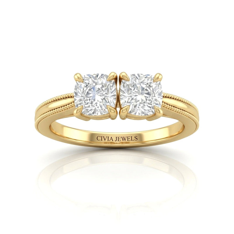 Yellow Gold Éternelle Toi et Moi Cushion & Round Diamond Engagement Ring