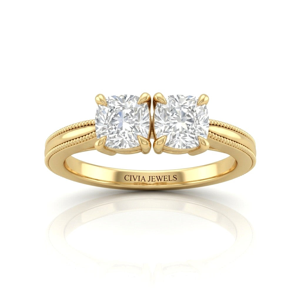 Yellow Gold Éternelle Toi et Moi Cushion & Round Diamond Engagement Ring