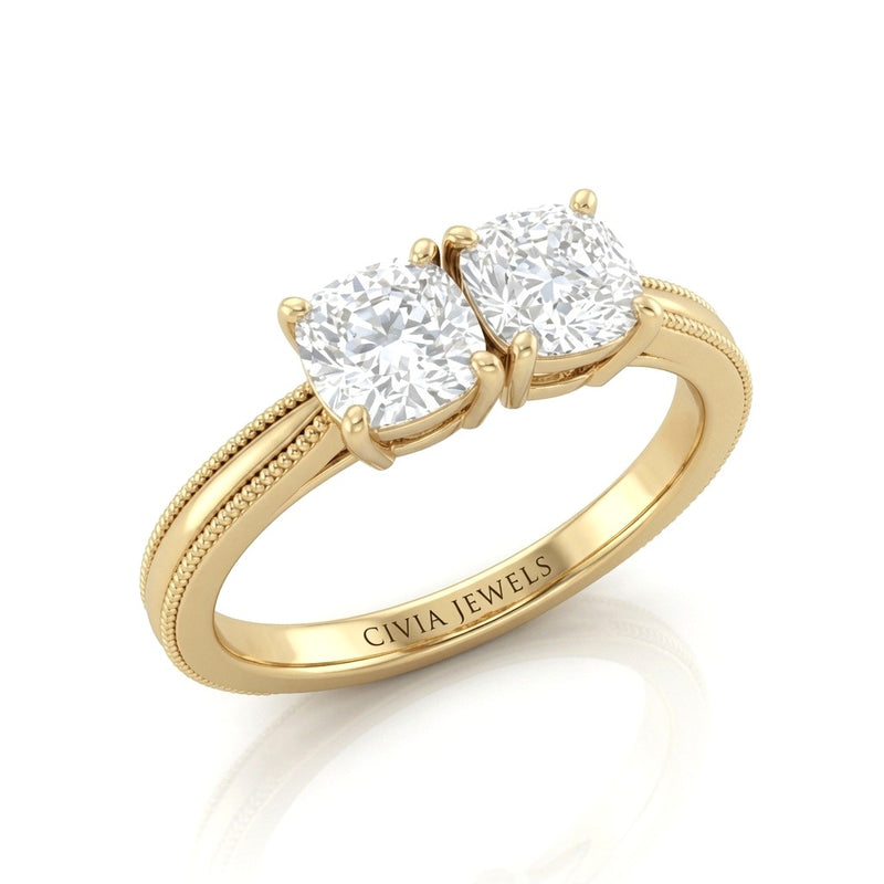 Yellow Gold Éternelle Toi et Moi Cushion & Round Diamond Engagement Ring