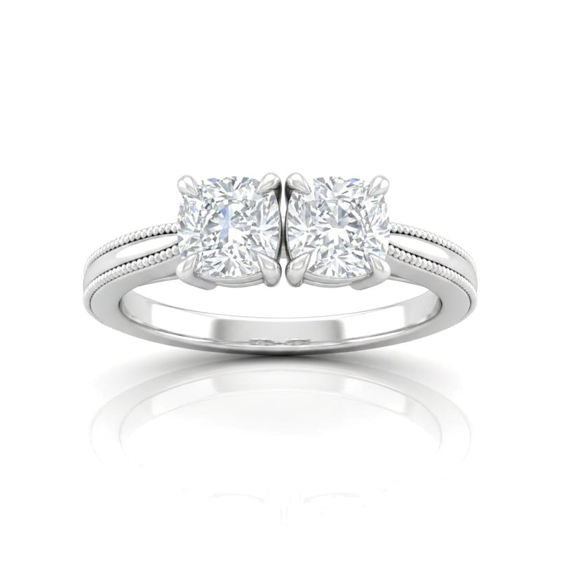 Silver Éternelle Toi et Moi Cushion & Round Diamond Engagement Ring