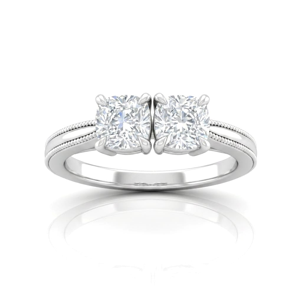 Silver Éternelle Toi et Moi Cushion & Round Diamond Engagement Ring