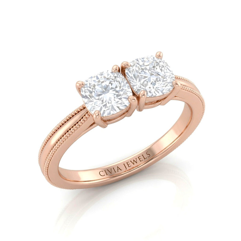 Rose Gold Éternelle Toi et Moi Cushion & Round Diamond Engagement Ring