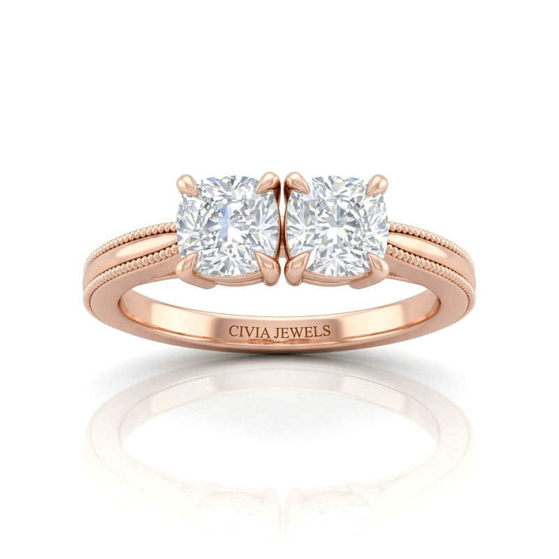 Rose Gold Éternelle Toi et Moi Cushion & Round Diamond Engagement Ring
