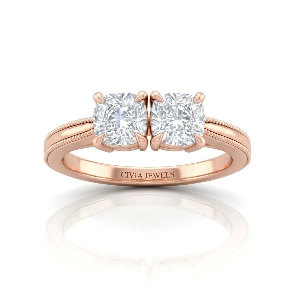Rose Gold Éternelle Toi et Moi Cushion & Round Diamond Engagement Ring