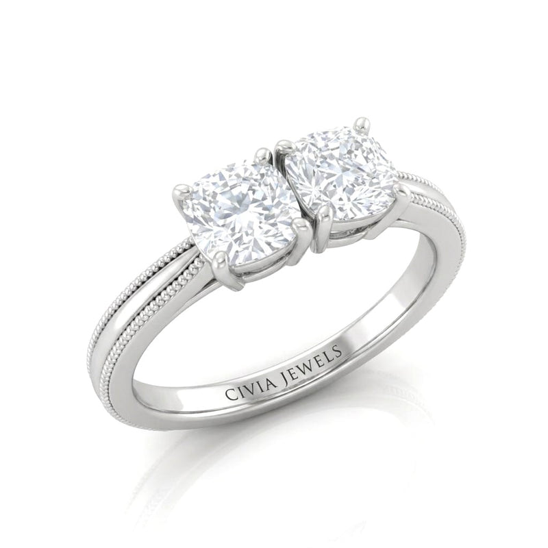 White Gold Éternelle Toi et Moi Cushion & Round Diamond Engagement Ring