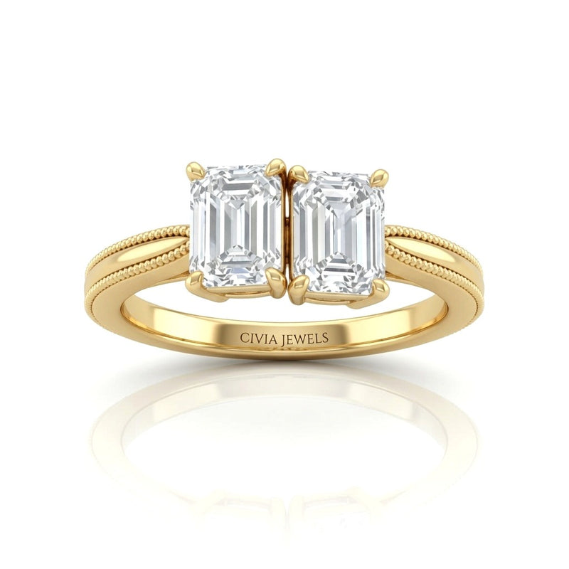 Yellow Gold Éternelle Toi et Moi Emerald & Round Diamond Engagement Ring