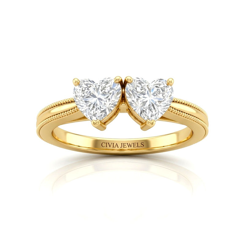 Yellow Gold Éternelle Toi et Moi Heart & Round Diamond Engagement Ring