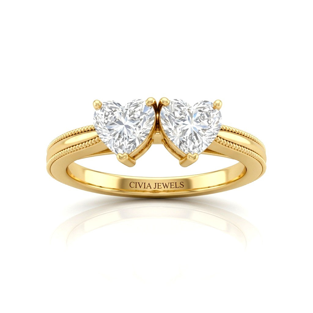 Yellow Gold Éternelle Toi et Moi Heart & Round Diamond Engagement Ring