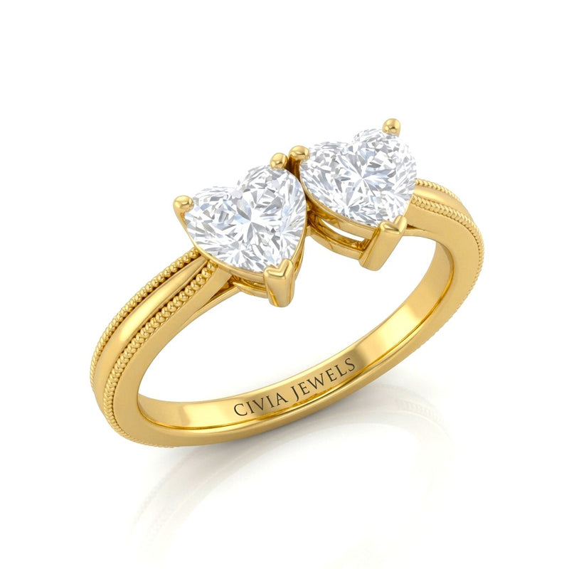 Yellow Gold Éternelle Toi et Moi Heart & Round Diamond Engagement Ring